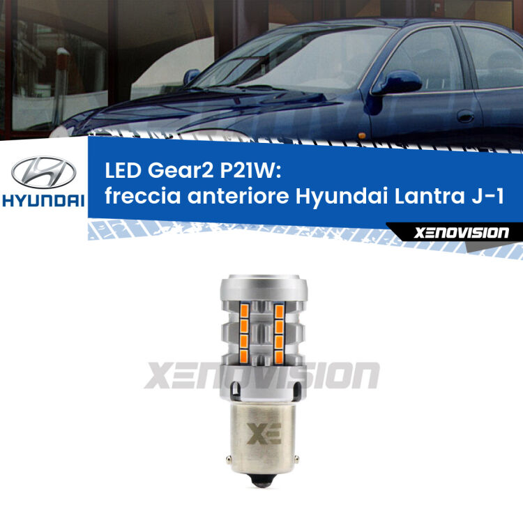 FINE SERIE: NO GARANZIA <strong>Freccia Anteriore LED no-spie per Hyundai Lantra</strong> J-1 1990 - 1995. Lampada <strong>P21W</strong> modello Gear2 no Hyperflash.