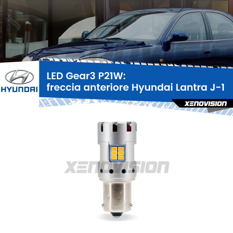 <strong>Freccia Anteriore LED no-spie per Hyundai Lantra</strong> J-1 1990 - 1995. Lampada <strong>P21W</strong> modello Gear3 no Hyperflash, raffreddata a ventola.