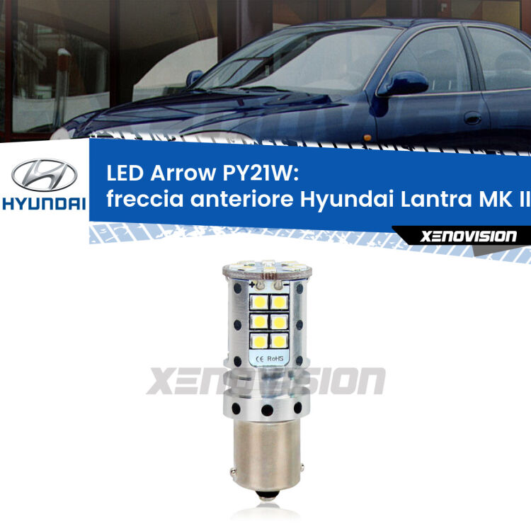 <strong>Freccia Anteriore LED no-spie per Hyundai Lantra MK II</strong> J-2 1998 - 2000. Lampada <strong>PY21W</strong> modello top di gamma Arrow.