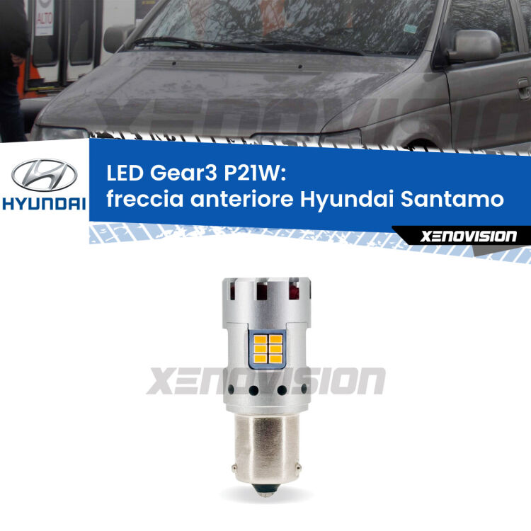 <strong>Freccia Anteriore LED no-spie per Hyundai Santamo</strong>  1998 - 2002. Lampada <strong>P21W</strong> modello Gear3 no Hyperflash, raffreddata a ventola.