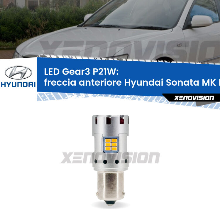 <strong>Freccia Anteriore LED no-spie per Hyundai Sonata MK II</strong> Y-3 1993 - 1996. Lampada <strong>P21W</strong> modello Gear3 no Hyperflash, raffreddata a ventola.