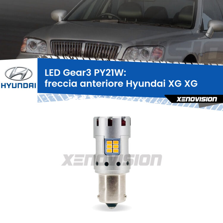 <strong>Freccia Anteriore LED no-spie per Hyundai XG</strong> XG faro bianco. Lampada <strong>PY21W</strong> modello Gear3 no Hyperflash, raffreddata a ventola.