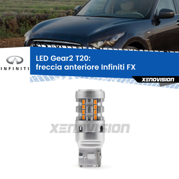 <strong>Freccia Anteriore LED no-spie per Infiniti FX</strong>  2003 - 2008. Lampada <strong>T20</strong> modello Gear2 no Hyperflash.