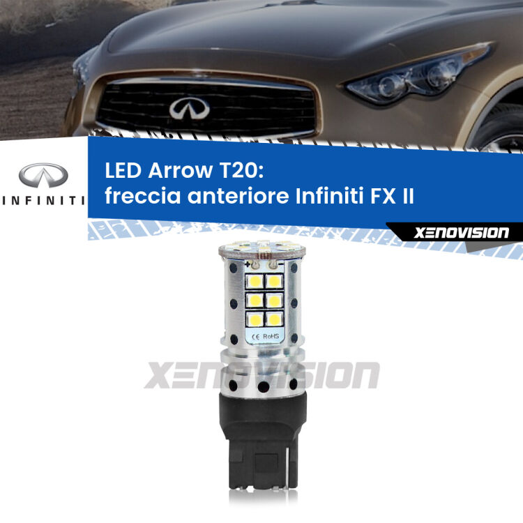 <strong>Freccia Anteriore LED no-spie per Infiniti FX</strong> II 2008 - 2013. Lampada <strong>T20</strong> no Hyperflash modello Arrow.