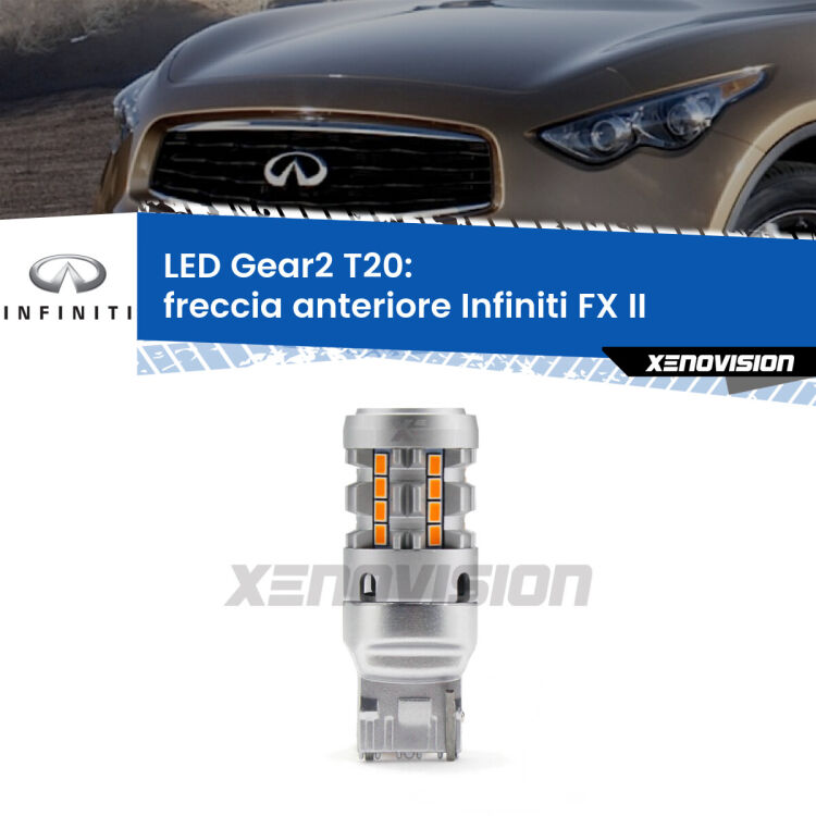 FINE SERIE: NO GARANZIA <strong>Freccia Anteriore LED no-spie per Infiniti FX</strong> II 2008 - 2013. Lampada <strong>T20</strong> modello Gear2 no Hyperflash.