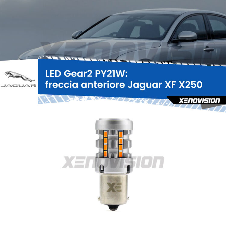 FINE SERIE: NO GARANZIA <strong>Freccia Anteriore LED no-spie per Jaguar XF</strong> X250 2007 - 2011. Lampada <strong>PY21W</strong> modello Gear2 no Hyperflash.