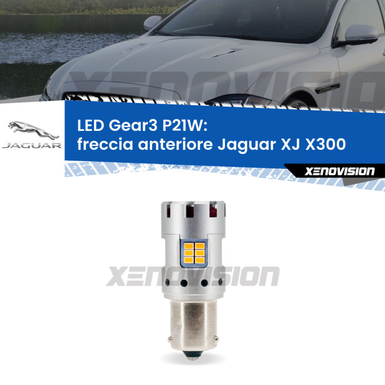 <strong>Freccia Anteriore LED no-spie per Jaguar XJ</strong> X300 1994 - 1997. Lampada <strong>P21W</strong> modello Gear3 no Hyperflash, raffreddata a ventola.