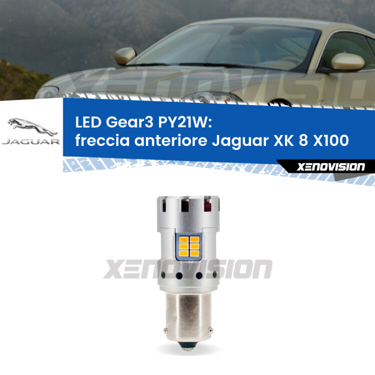 <strong>Freccia Anteriore LED no-spie per Jaguar XK 8</strong> X100 1996 - 2005. Lampada <strong>PY21W</strong> modello Gear3 no Hyperflash, raffreddata a ventola.