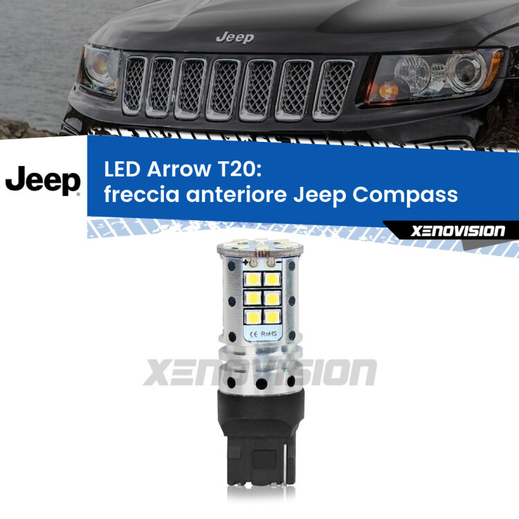 <strong>Freccia Anteriore LED no-spie per Jeep Compass</strong>  2011 - 2016. Lampada <strong>T20</strong> no Hyperflash modello Arrow.