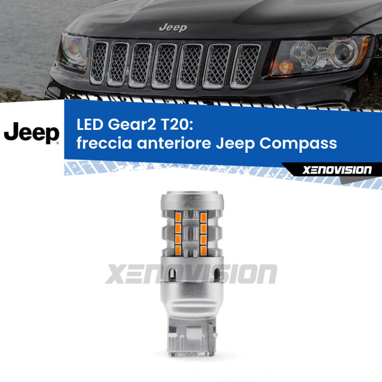 <strong>Freccia Anteriore LED no-spie per Jeep Compass</strong>  2011 - 2016. Lampada <strong>T20</strong> modello Gear2 no Hyperflash.