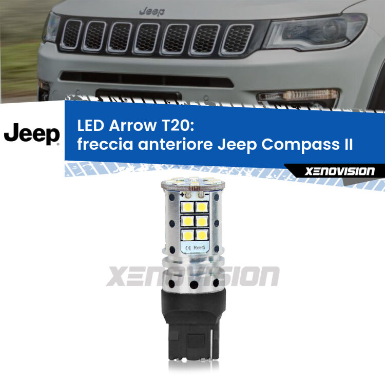 <strong>Freccia Anteriore LED no-spie per Jeep Compass</strong> II 2017 in poi. Lampada <strong>T20</strong> no Hyperflash modello Arrow.