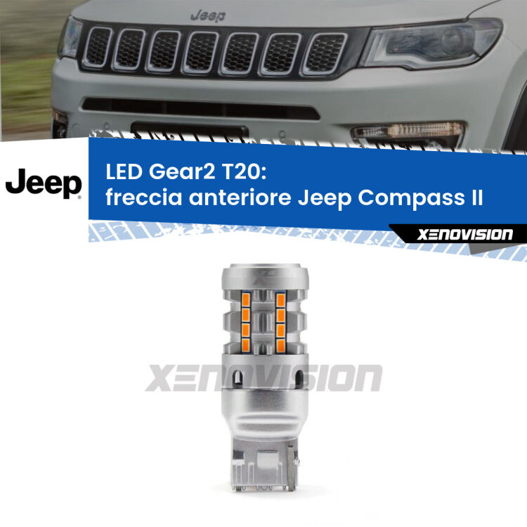 <strong>Freccia Anteriore LED no-spie per Jeep Compass</strong> II 2017 in poi. Lampada <strong>T20</strong> modello Gear2 no Hyperflash.