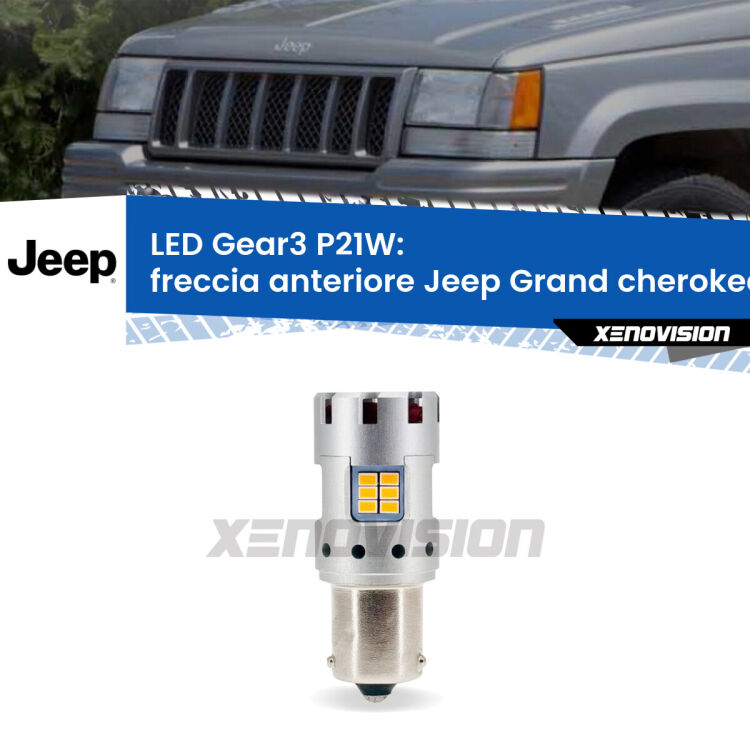 <strong>Freccia Anteriore LED no-spie per Jeep Grand cherokee  </strong> ZJ 1993 - 1998. Lampada <strong>P21W</strong> modello Gear3 no Hyperflash, raffreddata a ventola.