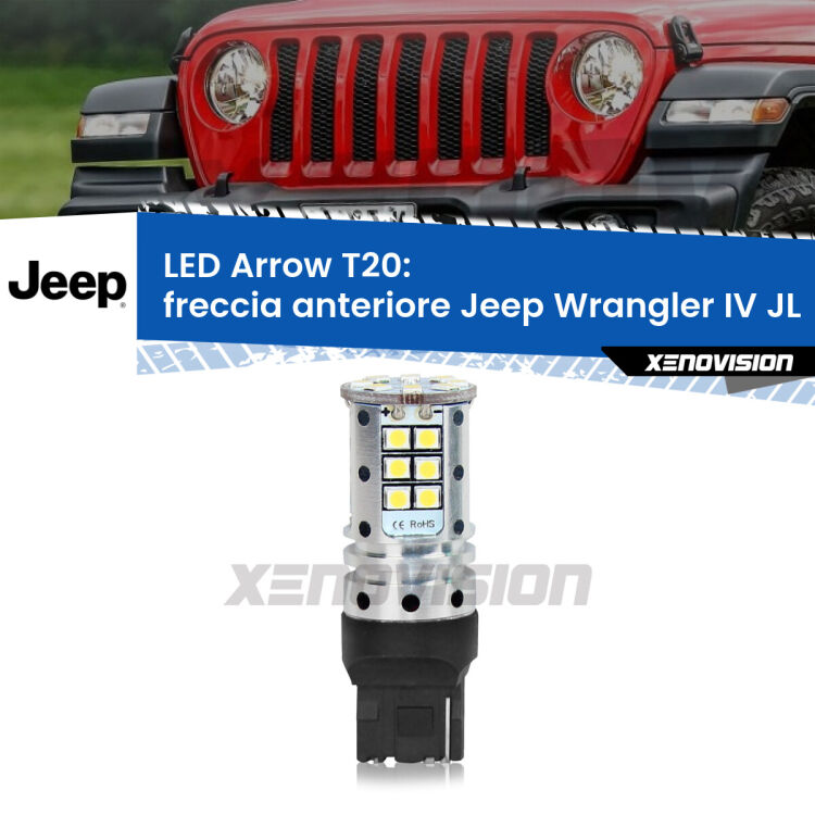 <strong>Freccia Anteriore LED no-spie per Jeep Wrangler IV</strong> JL 2017 in poi. Lampada <strong>T20</strong> no Hyperflash modello Arrow.