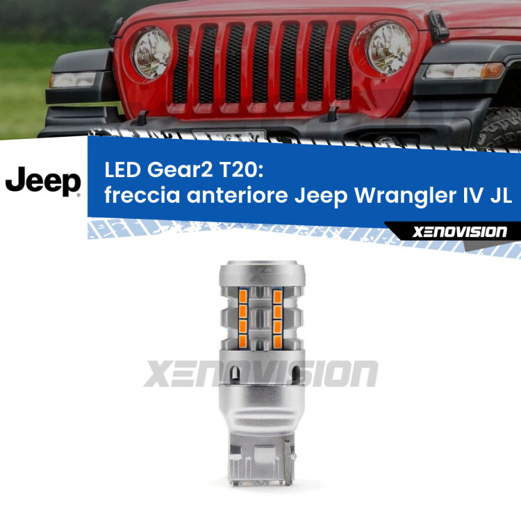 FINE SERIE: NO GARANZIA <strong>Freccia Anteriore LED no-spie per Jeep Wrangler IV</strong> JL 2017 in poi. Lampada <strong>T20</strong> modello Gear2 no Hyperflash.