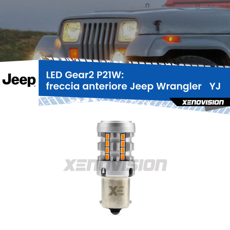 FINE SERIE: NO GARANZIA <strong>Freccia Anteriore LED no-spie per Jeep Wrangler  </strong> YJ 1986 - 1995. Lampada <strong>P21W</strong> modello Gear2 no Hyperflash.