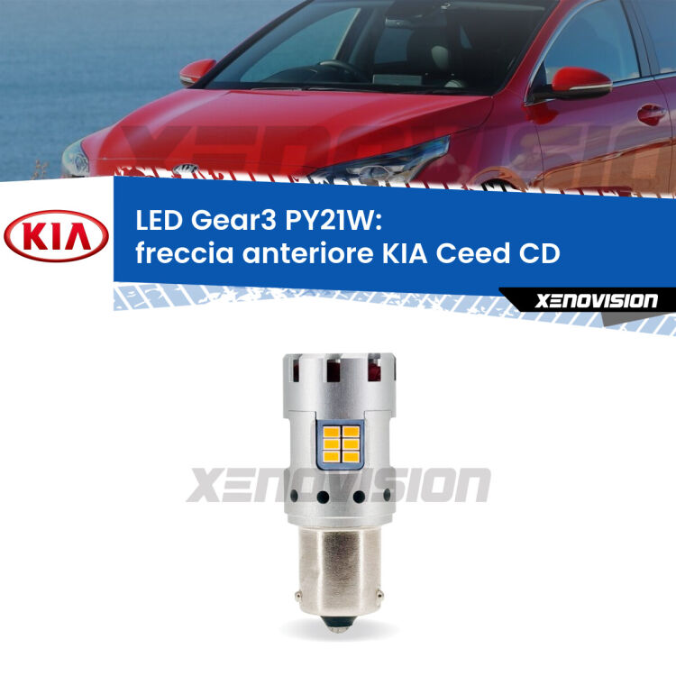 <strong>Freccia Anteriore LED no-spie per KIA Ceed</strong> CD 2018 in poi. Lampada <strong>PY21W</strong> modello Gear3 no Hyperflash, raffreddata a ventola.