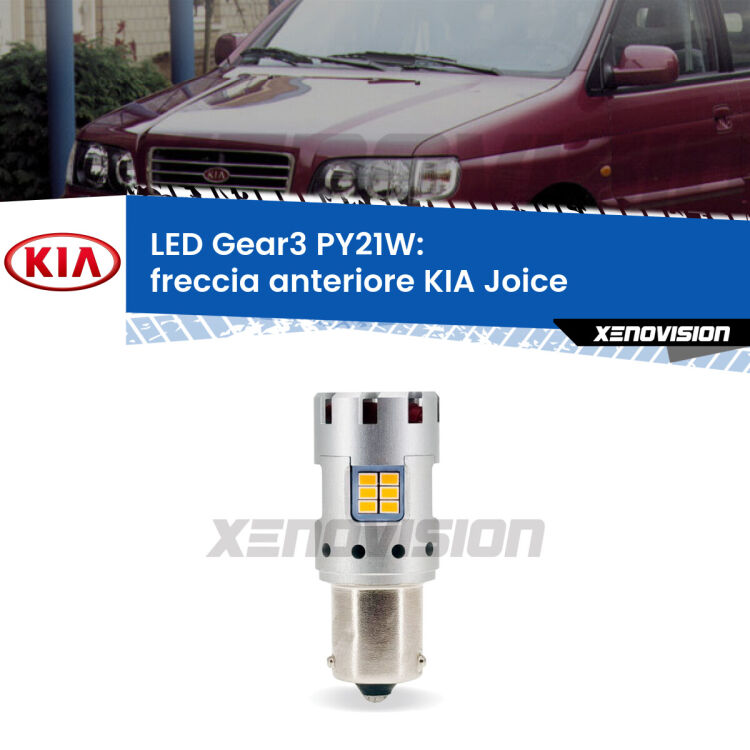 <strong>Freccia Anteriore LED no-spie per KIA Joice</strong>  2000 - 2003. Lampada <strong>PY21W</strong> modello Gear3 no Hyperflash, raffreddata a ventola.