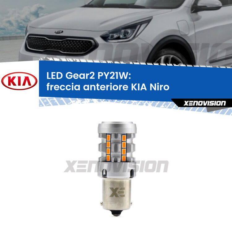 FINE SERIE: NO GARANZIA <strong>Freccia Anteriore LED no-spie per KIA Niro</strong>  2016 in poi. Lampada <strong>PY21W</strong> modello Gear2 no Hyperflash.