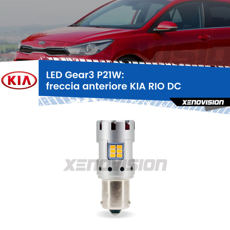 <strong>Freccia Anteriore LED no-spie per KIA RIO</strong> DC 1999 - 2004. Lampada <strong>P21W</strong> modello Gear3 no Hyperflash, raffreddata a ventola.