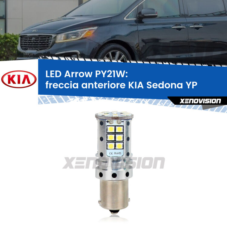 <strong>Freccia Anteriore LED no-spie per KIA Sedona</strong> YP 2014 in poi. Lampada <strong>PY21W</strong> modello top di gamma Arrow.