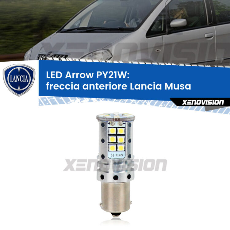 <strong>Freccia Anteriore LED no-spie per Lancia Musa</strong>  2004 - 2012. Lampada <strong>PY21W</strong> modello top di gamma Arrow.