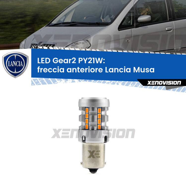 FINE SERIE: NO GARANZIA <strong>Freccia Anteriore LED no-spie per Lancia Musa</strong>  2004 - 2012. Lampada <strong>PY21W</strong> modello Gear2 no Hyperflash.