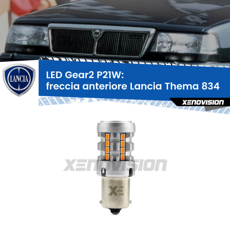 FINE SERIE: NO GARANZIA <strong>Freccia Anteriore LED no-spie per Lancia Thema</strong> 834 faro giallo. Lampada <strong>P21W</strong> modello Gear2 no Hyperflash.