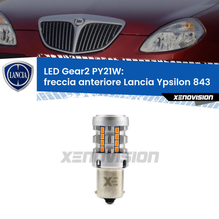 FINE SERIE: NO GARANZIA <strong>Freccia Anteriore LED no-spie per Lancia Ypsilon</strong> 843 2003 - 2011. Lampada <strong>PY21W</strong> modello Gear2 no Hyperflash.