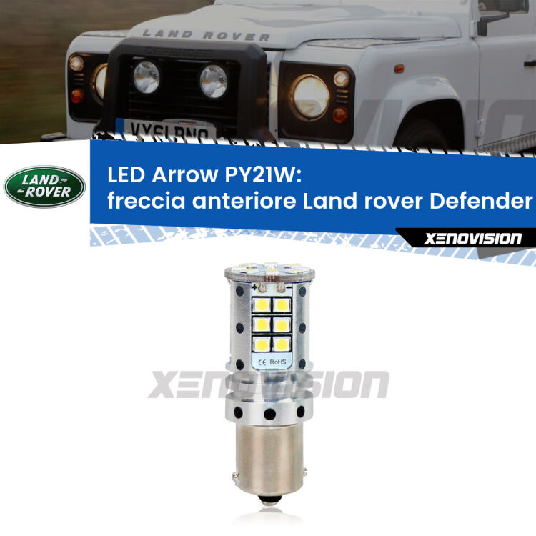 <strong>Freccia Anteriore LED no-spie per Land rover Defender</strong> L316 faro bianco. Lampada <strong>PY21W</strong> modello top di gamma Arrow.