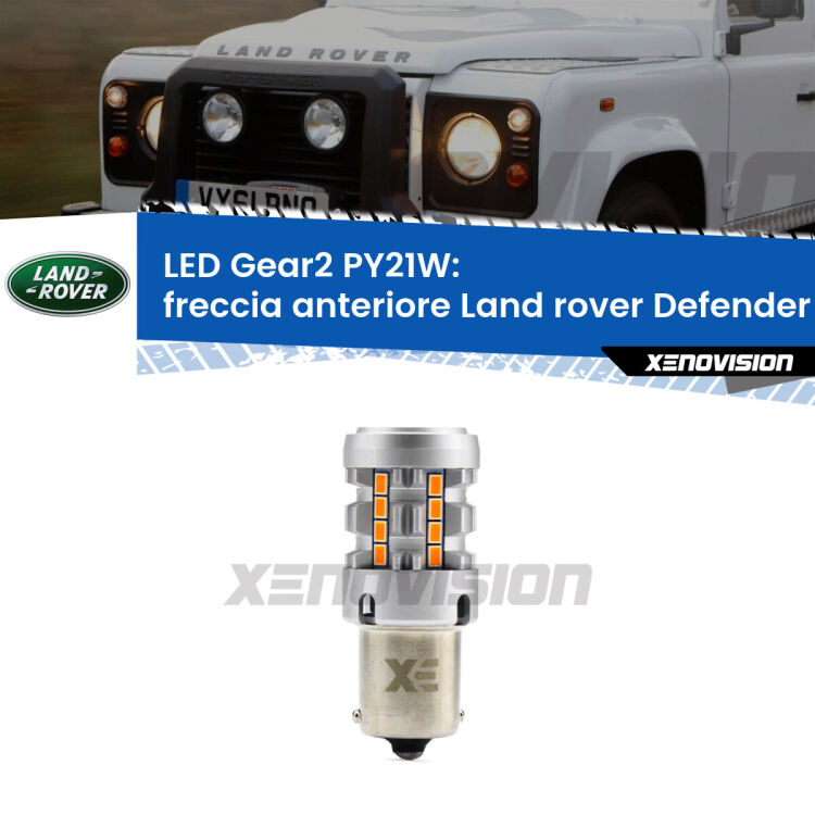 FINE SERIE: NO GARANZIA <strong>Freccia Anteriore LED no-spie per Land rover Defender</strong> L316 faro bianco. Lampada <strong>PY21W</strong> modello Gear2 no Hyperflash.