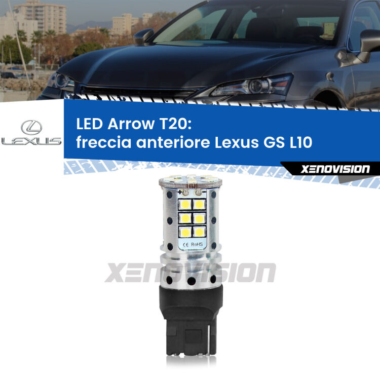 <strong>Freccia Anteriore LED no-spie per Lexus GS</strong> L10 2011 in poi. Lampada <strong>T20</strong> no Hyperflash modello Arrow.