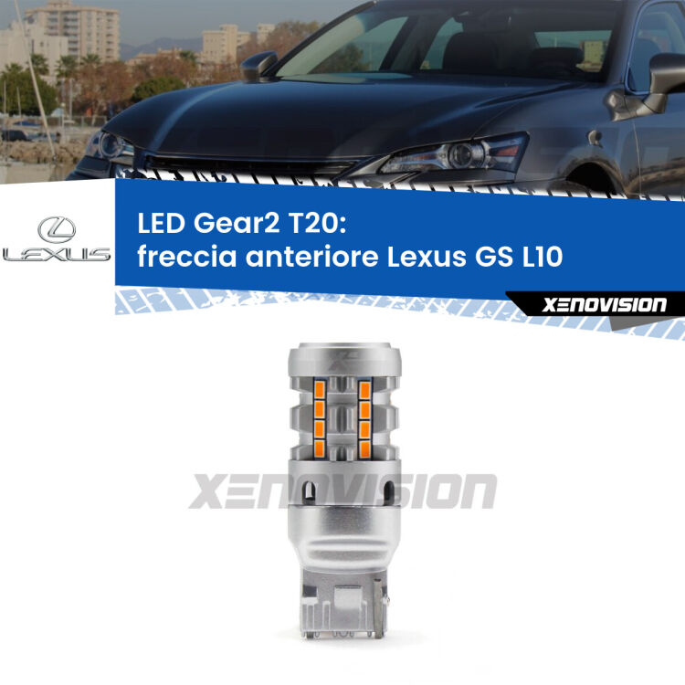 FINE SERIE: NO GARANZIA <strong>Freccia Anteriore LED no-spie per Lexus GS</strong> L10 2011 in poi. Lampada <strong>T20</strong> modello Gear2 no Hyperflash.