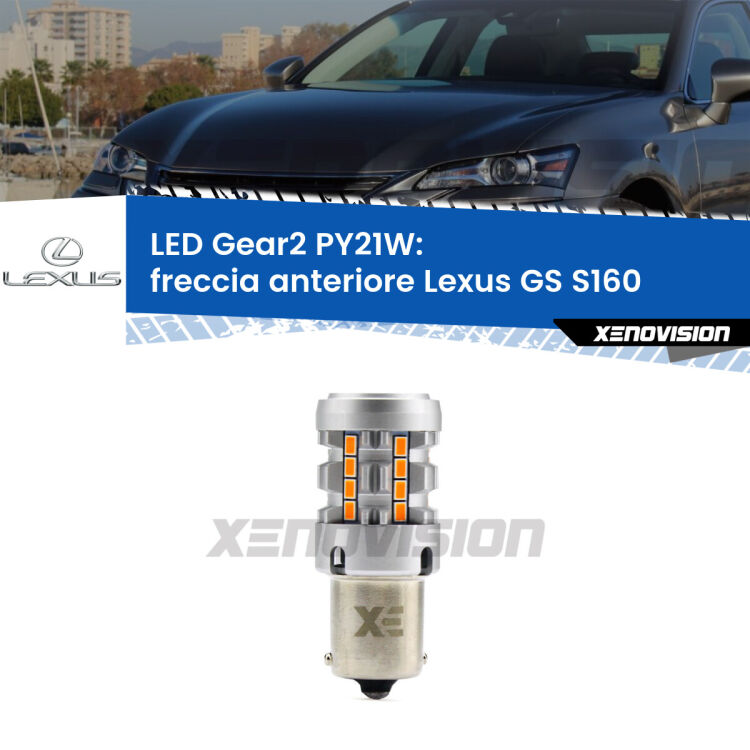 FINE SERIE: NO GARANZIA <strong>Freccia Anteriore LED no-spie per Lexus GS</strong> S160 1997 - 2005. Lampada <strong>PY21W</strong> modello Gear2 no Hyperflash.