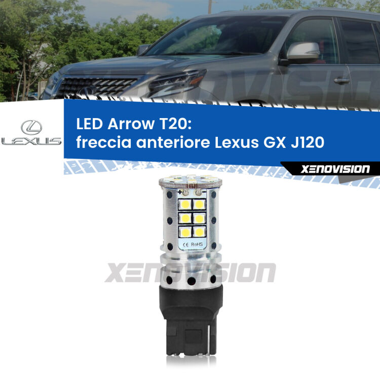 <strong>Freccia Anteriore LED no-spie per Lexus GX</strong> J120 2001 - 2009. Lampada <strong>T20</strong> no Hyperflash modello Arrow.