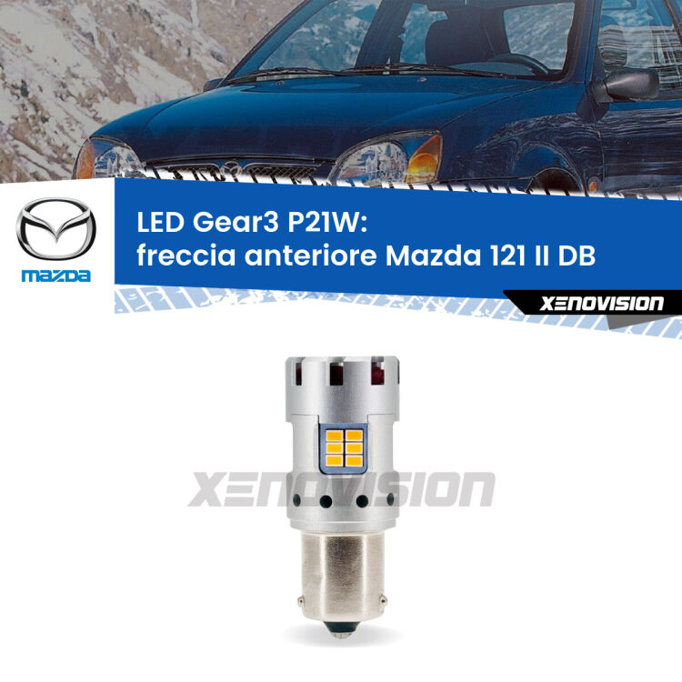 <strong>Freccia Anteriore LED no-spie per Mazda 121 II</strong> DB 1990 - 1996. Lampada <strong>P21W</strong> modello Gear3 no Hyperflash, raffreddata a ventola.