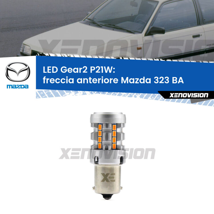 FINE SERIE: NO GARANZIA <strong>Freccia Anteriore LED no-spie per Mazda 323</strong> BA 1994 - 1998. Lampada <strong>P21W</strong> modello Gear2 no Hyperflash.