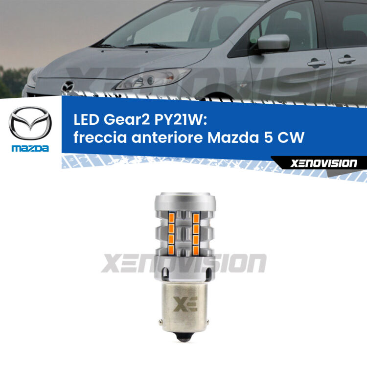 FINE SERIE: NO GARANZIA <strong>Freccia Anteriore LED no-spie per Mazda 5</strong> CW 2010 in poi. Lampada <strong>PY21W</strong> modello Gear2 no Hyperflash.