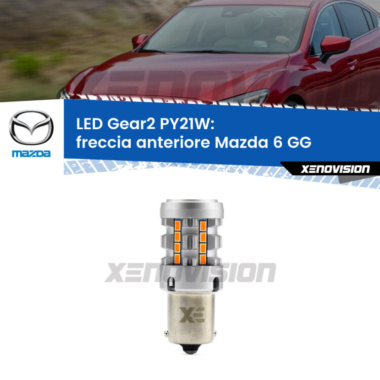 FINE SERIE: NO GARANZIA <strong>Freccia Anteriore LED no-spie per Mazda 6</strong> GG 2002 - 2007. Lampada <strong>PY21W</strong> modello Gear2 no Hyperflash.