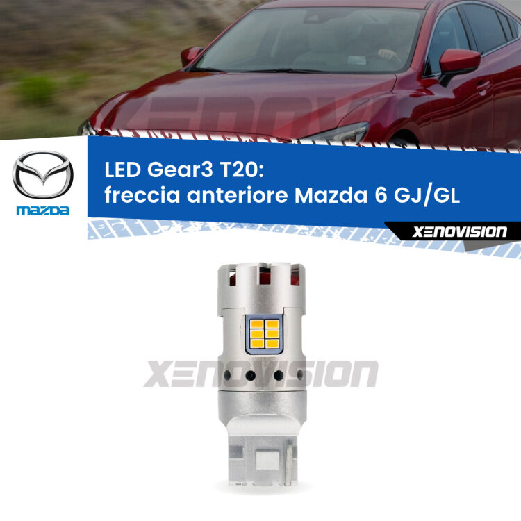 <strong>Freccia Anteriore LED no-spie per Mazda 6</strong> GJ/GL 2012 in poi. Lampada <strong>T20</strong> modello Gear3 no Hyperflash, raffreddata a ventola.