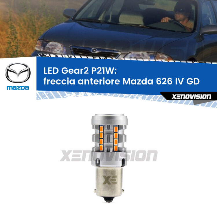 FINE SERIE: NO GARANZIA <strong>Freccia Anteriore LED no-spie per Mazda 626 IV</strong> GD 1987 - 1992. Lampada <strong>P21W</strong> modello Gear2 no Hyperflash.