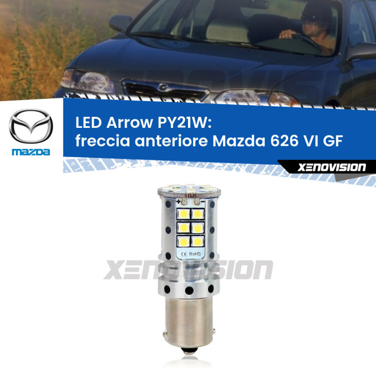 <strong>Freccia Anteriore LED no-spie per Mazda 626 VI</strong> GF 1997 - 2002. Lampada <strong>PY21W</strong> modello top di gamma Arrow.