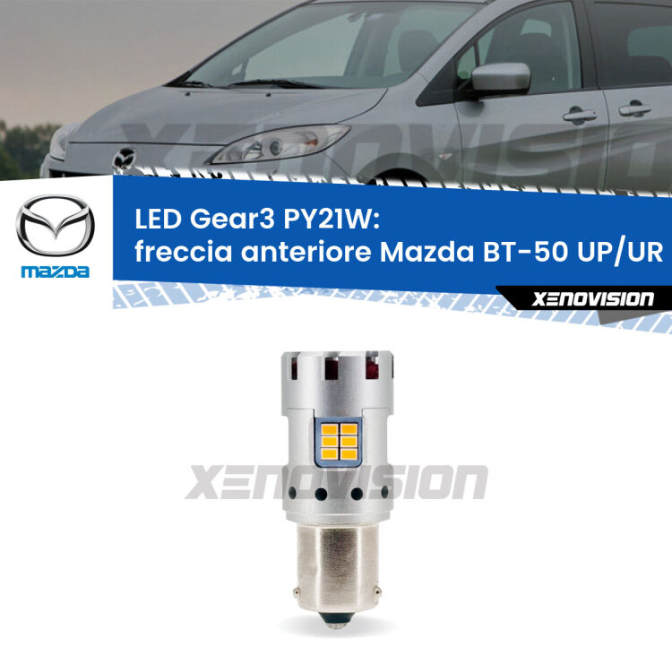 <strong>Freccia Anteriore LED no-spie per Mazda BT-50</strong> UP/UR 2011 in poi. Lampada <strong>PY21W</strong> modello Gear3 no Hyperflash, raffreddata a ventola.