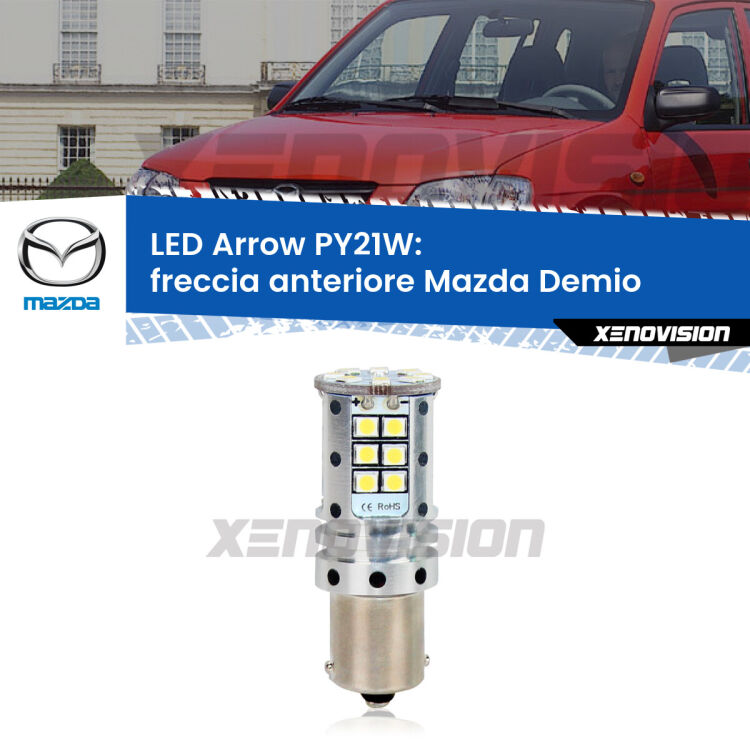 <strong>Freccia Anteriore LED no-spie per Mazda Demio</strong>  1998 - 2003. Lampada <strong>PY21W</strong> modello top di gamma Arrow.