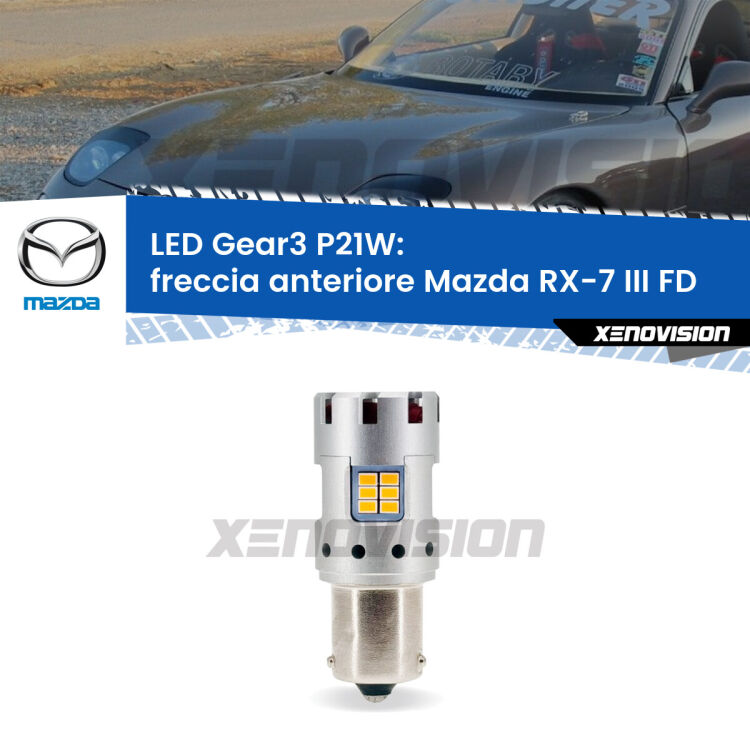 <strong>Freccia Anteriore LED no-spie per Mazda RX-7 III</strong> FD 1992 - 2002. Lampada <strong>P21W</strong> modello Gear3 no Hyperflash, raffreddata a ventola.