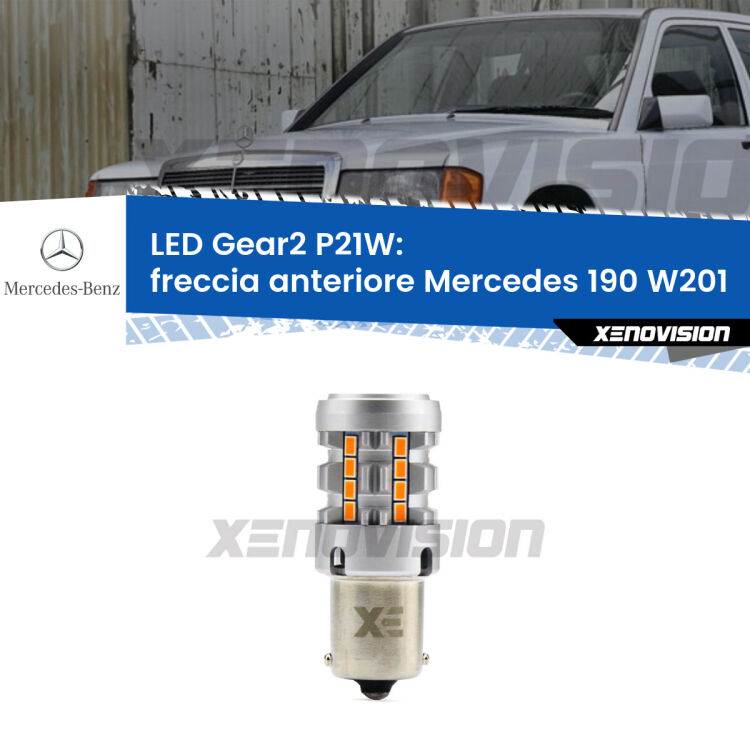 FINE SERIE: NO GARANZIA <strong>Freccia Anteriore LED no-spie per Mercedes 190</strong> W201 1982 - 1993. Lampada <strong>P21W</strong> modello Gear2 no Hyperflash.