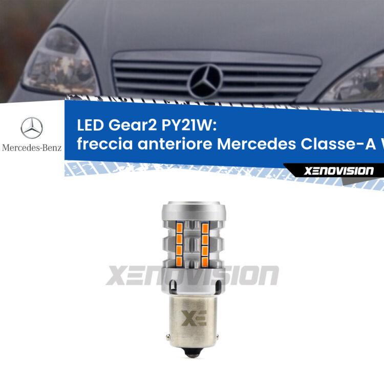 FINE SERIE: NO GARANZIA <strong>Freccia Anteriore LED no-spie per Mercedes Classe-A</strong> W168 1997 - 2004. Lampada <strong>PY21W</strong> modello Gear2 no Hyperflash.