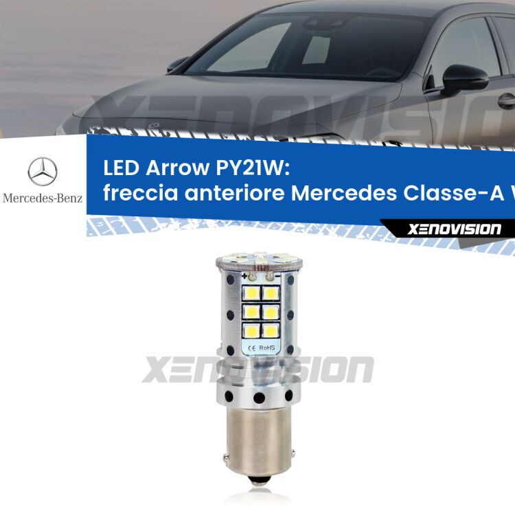 <strong>Freccia Anteriore LED no-spie per Mercedes Classe-A</strong> W176 2012 - 2018. Lampada <strong>PY21W</strong> modello top di gamma Arrow.