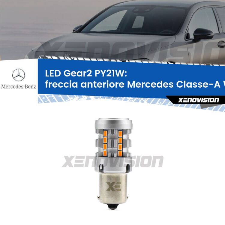 FINE SERIE: NO GARANZIA <strong>Freccia Anteriore LED no-spie per Mercedes Classe-A</strong> W176 2012 - 2018. Lampada <strong>PY21W</strong> modello Gear2 no Hyperflash.