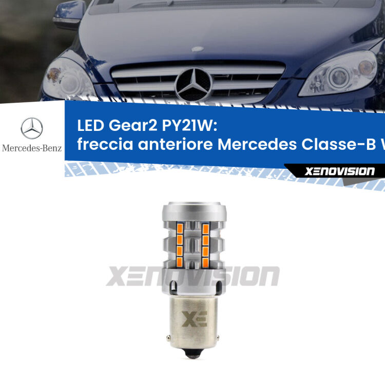 FINE SERIE: NO GARANZIA <strong>Freccia Anteriore LED no-spie per Mercedes Classe-B</strong> W245 2005 - 2011. Lampada <strong>PY21W</strong> modello Gear2 no Hyperflash.